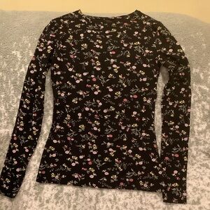 Floral Black Long Sleeve Top TShirt Size XS Clockhouse Basics RS